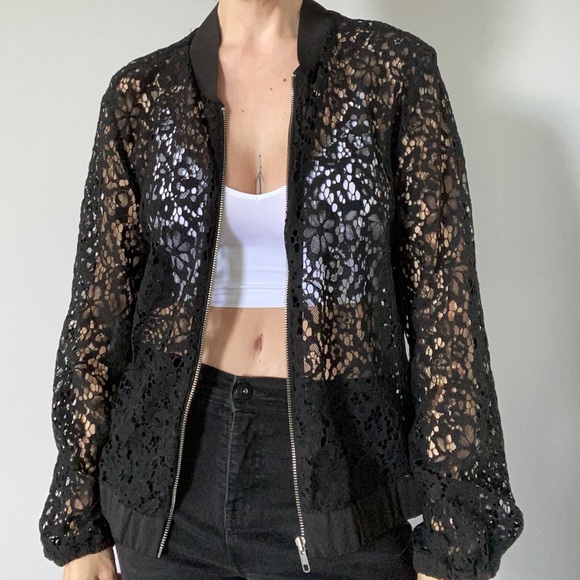 Black Lace Bomber Jacket | Joe Fresh | Size M - Picture 5 of 5